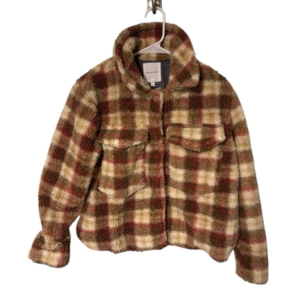 Avec Les Filles Plaid Sherpa Fleece Button Jacket Size Medium - Picture 2 of 4